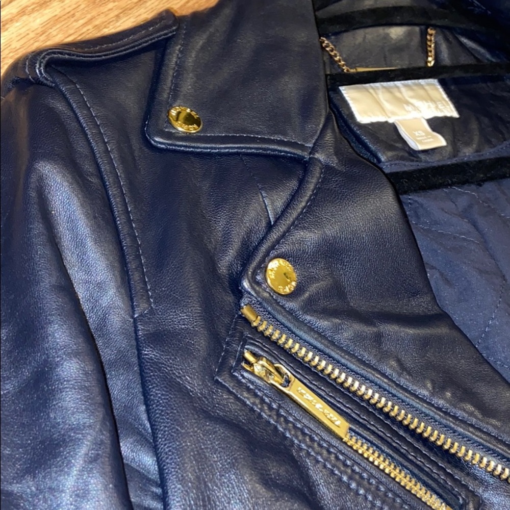 ❄️SALE!❄️NWOT Michael Kors Ink Blue Leather Jacket - Picture 11 of 11